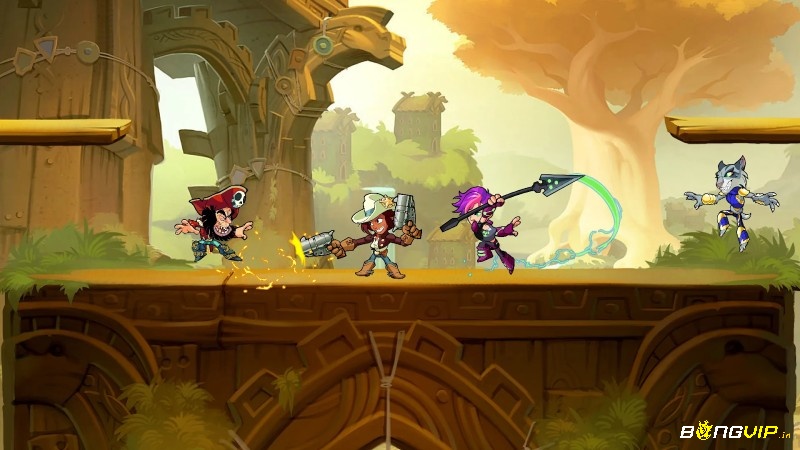 Trận chiến sôi động giữa các đấu sĩ trong Brawlhalla – game đối kháng hấp dẫn chơi được hoàn toàn offline.