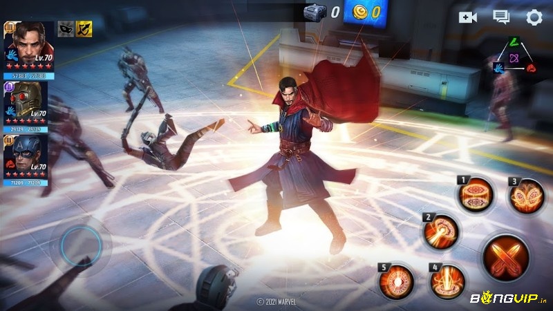 Đồ họa marvel future fight với diện tích bề mặt giao chiến được mở rộng tối đa theo góc nhìn từ trên chéo xuống