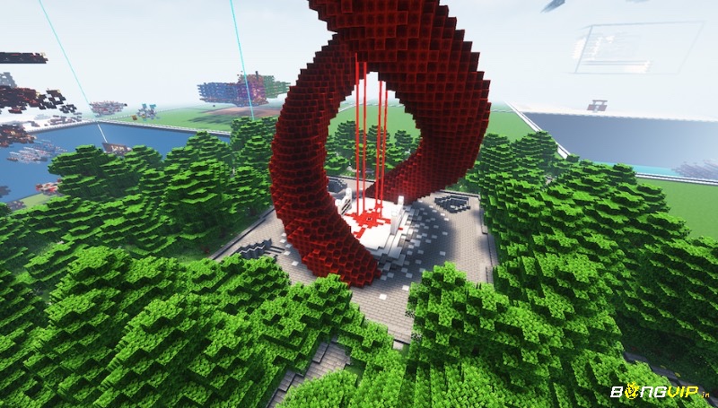 Một hệ thống redstone phức tạp trong Minecraft, tạo ra một cánh cửa tự động, minh họa kỹ thuật xây dựng nâng cao.