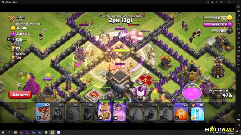 Làng và quân đội trong Clash of Clans với các trận chiến bang hội sôi động.