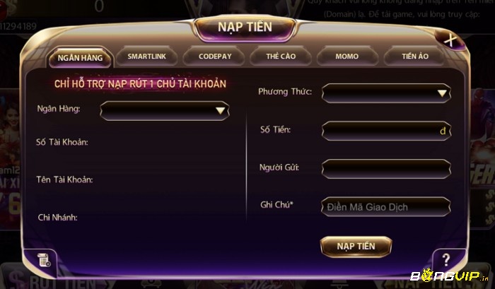 Giao dịch nạp rút tiền nhanh chóng tại cổng game slot nổ hũ uy tín