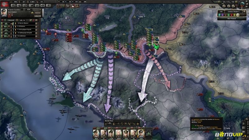 Quản lý nhà máy, tài nguyên và chuỗi cung ứng trong game Hearts of Iron IV.