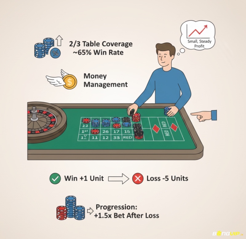 Người chơi roulette áp dụng chiến thuật phủ 2/3 bàn để quản lý vốn và tăng tần suất thắng