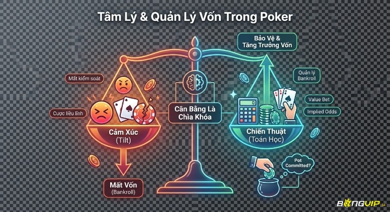 Nguyên tắc cân bằng tâm lý và chiến thuật toán học trong poker để tránh tilt, quản lý vốn hiệu quả, bảo vệ bankroll