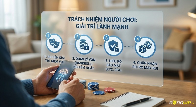 Hướng dẫn 4 nguyên tắc trách nhiệm người chơi, từ ưu tiên giải trí, quản lý vốn đến bảo mật và chấp nhận rủi ro để giải trí lành mạnh