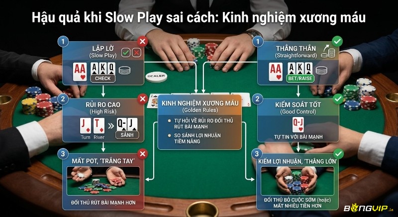 Hướng dẫn tránh hậu quả, Slow Play sai cách bằng kinh nghiệm xương máu, giúp kiểm soát rủi ro và tối ưu lợi nhuận poker