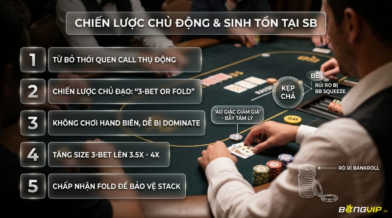 Chiến lược chủ động và sinh tồn tại chơi poker ở vị trí sb: 3-bet or fold, từ bỏ call thụ động, tránh ảo giác giảm giá, bảo vệ stack khỏi rò rỉ bankroll